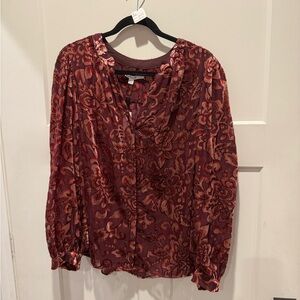 NWT Chico's Floral Burnout Long Sleeve Fashion Top in Deep Raisin